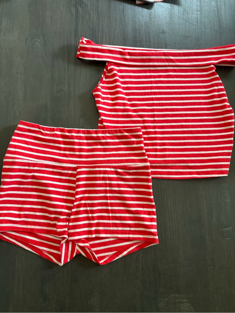 Wild Fable Red White Striped Off Shoulder Top & Shorts Set Size M